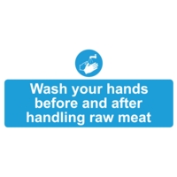 Wear Gloves with Handling Meat 110 x 220mm Self-Adhesive Sign