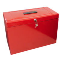 Foolscap Metal File Box with 5 Suspension Files- Red