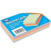 Record Cards Multicoloured Ruled 5" x 3" Pack of 100