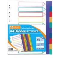 A4 Coloured Extra Wide PVC 10 Part Dividers